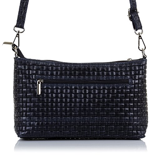 FIRENZE ARTEGIANI. Zia Bolso Bandolera Mujer.Piel auténtica Gamuza Grabado Geométrico .Made in Italy. Vera Pelle Italiana.27x7,5x15 cm. Color: Azul Oscuro