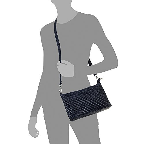 FIRENZE ARTEGIANI. Zia Bolso Bandolera Mujer.Piel auténtica Gamuza Grabado Geométrico .Made in Italy. Vera Pelle Italiana.27x7,5x15 cm. Color: Azul Oscuro