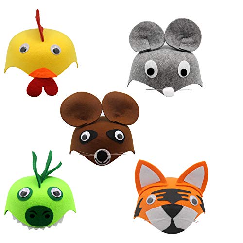 FISHSHOP 5 Pcs Sombreros Máscaras Animales para Niños con Cuerda Elástica Fieltro Sombreros para Cosplay Fiesta Mascarada Decoración Navidad Halloween