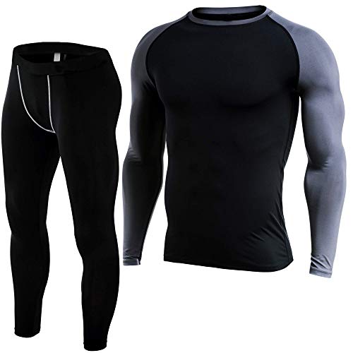 Fit Nation - Juego de ropa interior térmica para hombre, manga larga, transpirable, capa base térmica, transpirable, absorbe la humedad, ligero y cómodo para actividades de invierno al aire libre
