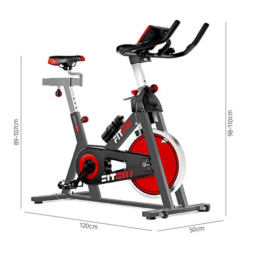 Fitfiu Fitness BESP-22 - Bicicleta indoor ergonómica con disco de inercia de 24 kg y resistencia regulable, Bici de entrenamiento fitness con sillín ajustable, pulsómetro y pantalla LCD