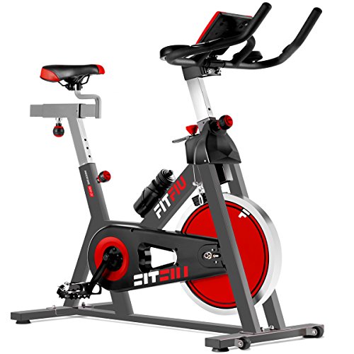 Fitfiu Fitness BESP-22 - Bicicleta indoor ergonómica con disco de inercia de 24 kg y resistencia regulable, Bici de entrenamiento fitness con sillín ajustable, pulsómetro y pantalla LCD