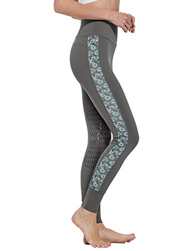 FitsT4 - Mallas de equitación para mujer con ribete de silicona en las rodillas y bolsillo para cinturón, mallas elásticas con tejido de malla impreso en la pernera para equitación gris XS