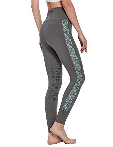 FitsT4 - Mallas de equitación para mujer con ribete de silicona en las rodillas y bolsillo para cinturón, mallas elásticas con tejido de malla impreso en la pernera para equitación gris XS