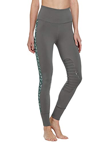 FitsT4 - Mallas de equitación para mujer con ribete de silicona en las rodillas y bolsillo para cinturón, mallas elásticas con tejido de malla impreso en la pernera para equitación gris XS