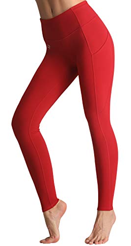FITTIN Leggings de yoga para mujer, cintura alta, con bolsillos, opacos, para correr, deportes, entrenamiento, fitness rojo oscuro M