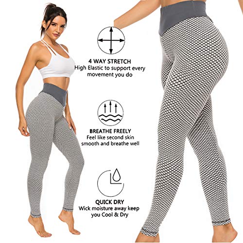 FITTOO Leggings Mallas Mujer Pantalones Deportivos Yoga Alta Cintura Elásticos y Transpirables Gris Extra Grande