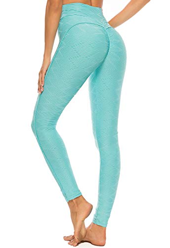 FITTOO Leggings Mallas Mujer Pantalones Deportivos Yoga Alta Cintura Elásticos y Transpirables1500#3 Azul Claro Chica