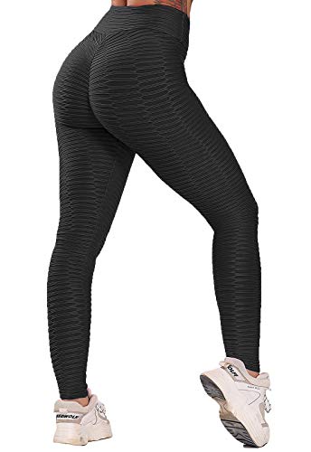 FITTOO Leggings Push Up Mujer Mallas Pantalones Deportivos Alta Cintura Elásticos Yoga Fitness #2 Negro Grande