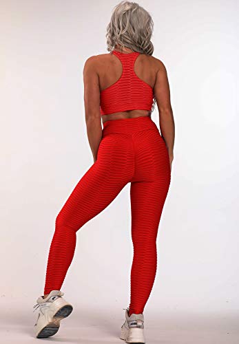 FITTOO Leggings Push Up Mujer Mallas Pantalones Deportivos Alta Cintura Elásticos Yoga Fitness #2 Rojo Chica