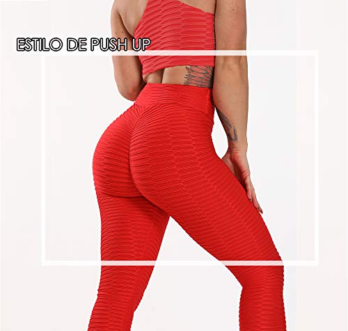 FITTOO Leggings Push Up Mujer Mallas Pantalones Deportivos Alta Cintura Elásticos Yoga Fitness #2 Rojo Chica