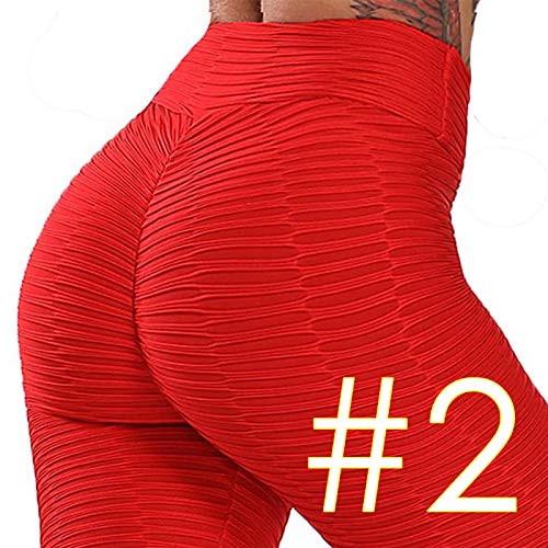 FITTOO Leggings Push Up Mujer Mallas Pantalones Deportivos Alta Cintura Elásticos Yoga Fitness #2 Rojo Chica