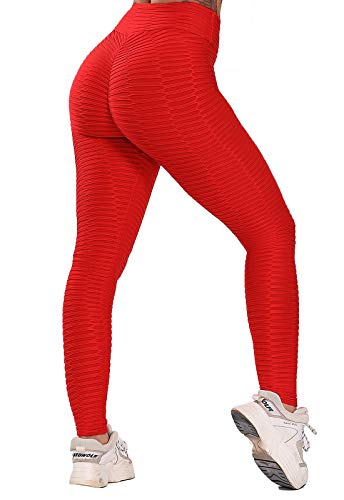 FITTOO Leggings Push Up Mujer Mallas Pantalones Deportivos Alta Cintura Elásticos Yoga Fitness #2 Rojo Chica
