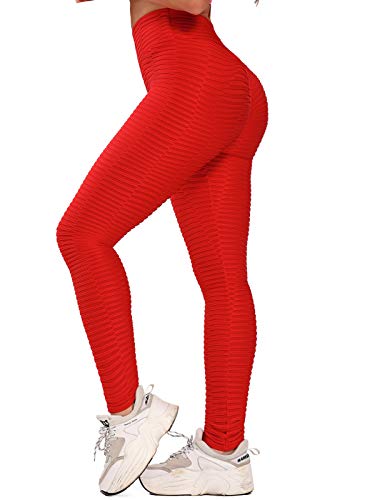 FITTOO Leggings Push Up Mujer Mallas Pantalones Deportivos Alta Cintura Elásticos Yoga Fitness #2 Rojo Chica