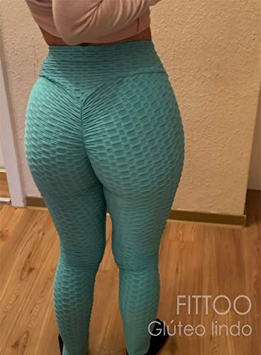 FITTOO Leggings Push Up Mujer Mallas Pantalones Deportivos Alta Cintura Elásticos Yoga Fitness  Azul  S