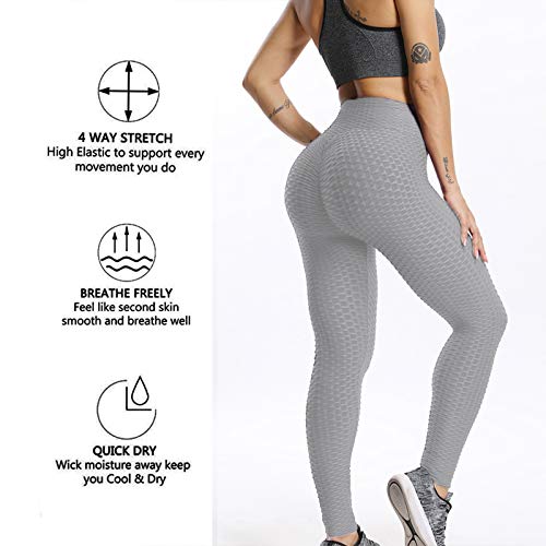 FITTOO Leggings Push Up Mujer Mallas Pantalones Deportivos Alta Cintura Elásticos Yoga Fitness Gris XS