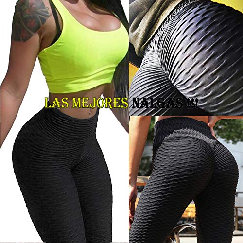 FITTOO Leggings Push Up Mujer Mallas Pantalones Deportivos Alta Cintura Elásticos Yoga Fitness Negro L