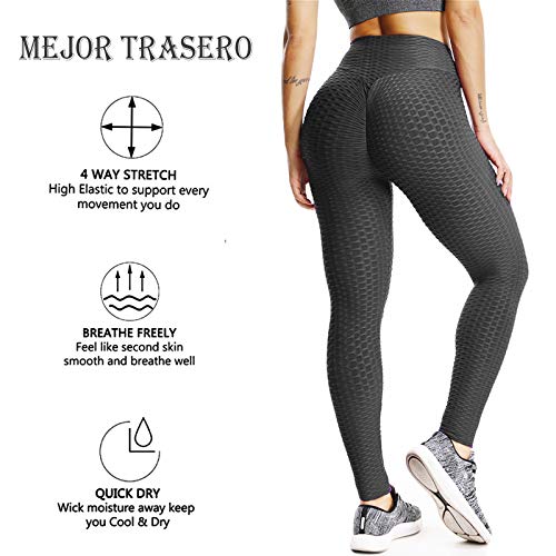 FITTOO Leggings Push Up Mujer Mallas Pantalones Deportivos Alta Cintura Elásticos Yoga Fitness Negro L