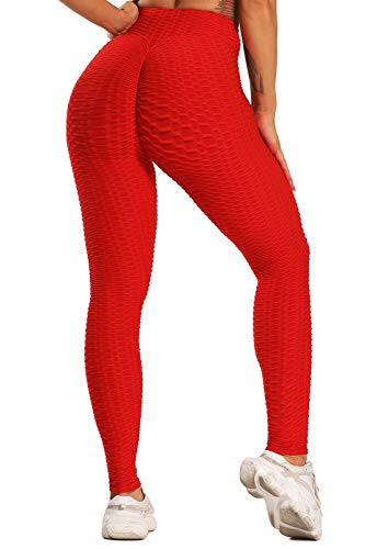 FITTOO Leggings Push Up Mujer Mallas Pantalones Deportivos Alta Cintura Elásticos Yoga Fitness Rojo L