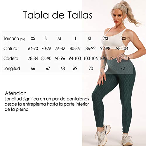 FITTOO Leggings Push Up Mujer Mallas Pantalones Deportivos Alta Cintura Elásticos Yoga Fitness  Verde M