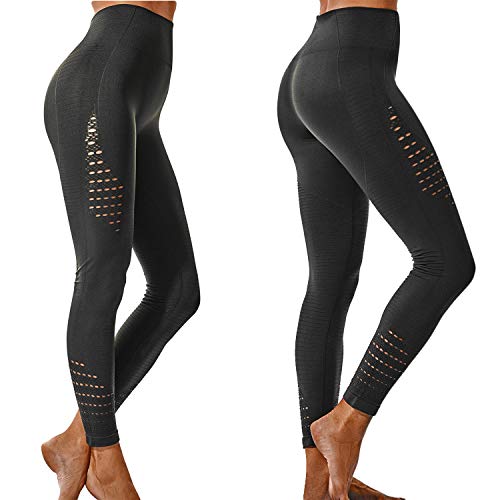 FITTOO Leggings Sin Costuras Corte de Malla Mujer Pantalon Deportivo Alta Cintura Yoga Elásticos Fitness Seamless #1 Negro Medium