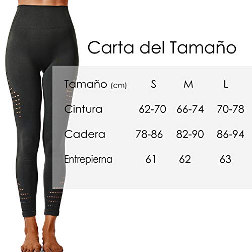 FITTOO Leggings Sin Costuras Corte de Malla Mujer Pantalon Deportivo Alta Cintura Yoga Elásticos Fitness Seamless #1 Negro Small