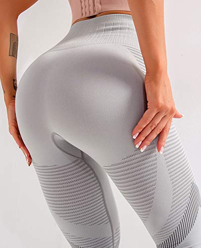 FITTOO Leggings Sin Costuras Corte de Malla Mujer Pantalon Deportivo Alta Cintura Yoga Elásticos Fitness Seamless #4 Gris Medium