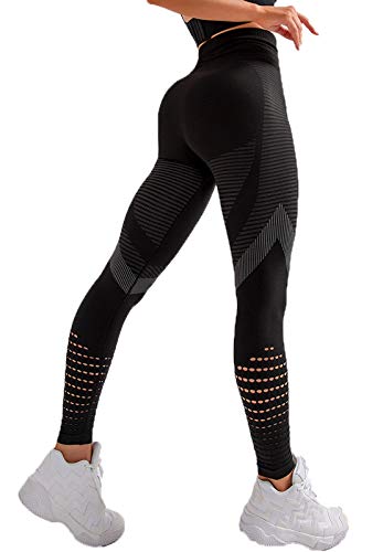 FITTOO Leggings Sin Costuras Corte de Malla Mujer Pantalon Deportivo Alta Cintura Yoga Elásticos Fitness Seamless #4 Negro Small