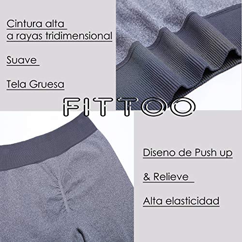 FITTOO Leggings Sin Costuras Mujer Pantalon Deportivo Alta Cintura Yoga Elásticos Fitness Seamless #2 Gris Small