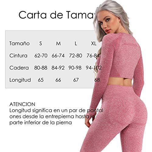FITTOO Leggings Sin Costuras Mujer Pantalon Deportivo Alta Cintura Yoga Elásticos Seamless #6 Rosa Claro Medium