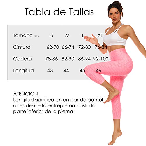 FITTOO Mallas 3/4 Leggings Capris Mujer Pantalones Yoga Alta Cintura Elásticos Super Suave #1 Rosa M