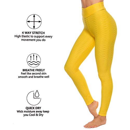 FITTOO Mallas Leggings Mujer Pantalones Deportivos oga Alta Cintura Elásticos Transpirables Amarillo L