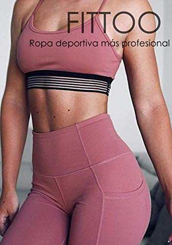 FITTOO Mallas Leggings Mujer Pantalones Deportivos Yoga Alta Cintura Elásticos Transpirables Rosa M