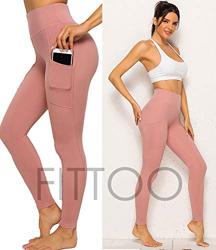 FITTOO Mallas Leggings Mujer Pantalones Deportivos Yoga Alta Cintura Elásticos Transpirables Rosa S