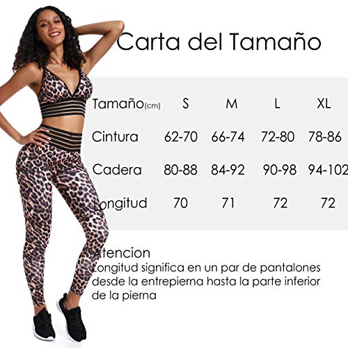 FITTOO Mallas Pantalones Deportivos Leggings Mujer Yoga de Alta Cintura Elásticos y Transpirables para Yoga Running Fitness Leopardo X-Large