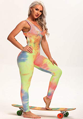 FITTOO Mallas Pantalones Deportivos Leggings Mujer Yoga de Alta Cintura Elásticos Yoga Running Fitness ElásticosRosa & Amarillo L
