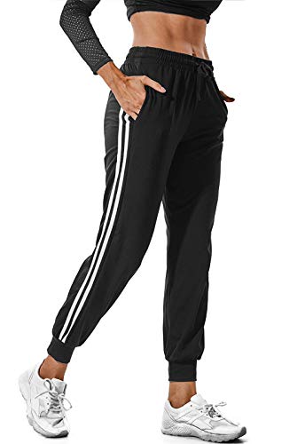 FITTOO Pantalon Chandal Mujer Largos Pantalones Deporte Yoga Fitness Jogger Pantalones Rayas Negro XL