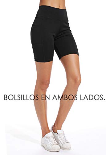 FITTOO Pantalones Cortos Clásico Leggings Mujer Mallas Yoga Alta Cintura Elásticos Transpirables #3 Negro M