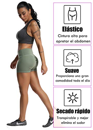 FITTOO Pantalones Cortos Leggings Mujer Mallas Yoga Alta Cintura Elásticos Transpirables #1 Verte S