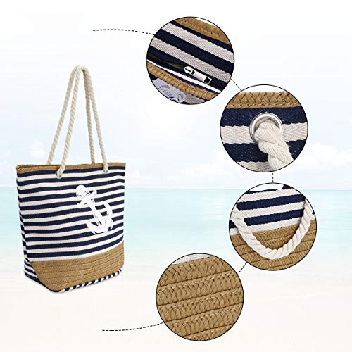 flintronic® Bolsa de Playa para Mujer, Totalizador de Lona de Verano, Bolso Grande con Asa de Cuerda para Playa, día de Fiesta, Compras, Viajes Diseño del Patrón de Anclaje - La Marina