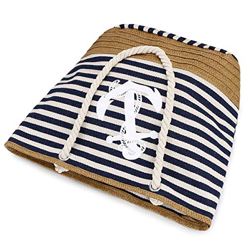 flintronic® Bolsa de Playa para Mujer, Totalizador de Lona de Verano, Bolso Grande con Asa de Cuerda para Playa, día de Fiesta, Compras, Viajes Diseño del Patrón de Anclaje - La Marina