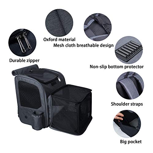 FLOFIA Mochila Perro Gato Mascotas Portador de Viaje Mochila Bolsa de Transporte Transportin para Perros Pequeños Medianos Gatos, Ampliable Plegable para Coche Bici Moto Avión, Carga Máxima 7kg, Gris