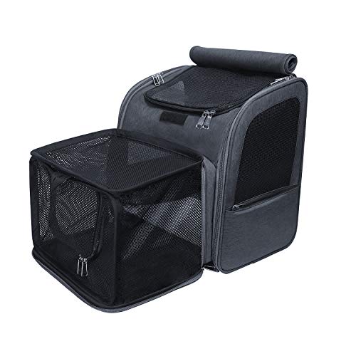 FLOFIA Mochila Perro Gato Mascotas Portador de Viaje Mochila Bolsa de Transporte Transportin para Perros Pequeños Medianos Gatos, Ampliable Plegable para Coche Bici Moto Avión, Carga Máxima 7kg, Gris