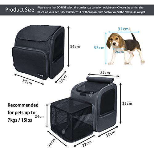 FLOFIA Mochila Perro Gato Mascotas Portador de Viaje Mochila Bolsa de Transporte Transportin para Perros Pequeños Medianos Gatos, Ampliable Plegable para Coche Bici Moto Avión, Carga Máxima 7kg, Gris