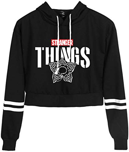FLYCHEN Niña Sudaderas con Capucha Stranger Things Season 3 Sudadera Casual con Capucha y Top Deportivo Casual Chicas Hoodies (Negro 14449, S)