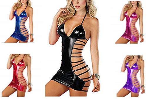 Flydo Lencería Mujer Sexy de Cuero Casual Mini Vestido de Club Nocturno Bustier Vestido Nocturno Pasión Tentación de Charol Pole Dance Body Temptation Clubwear