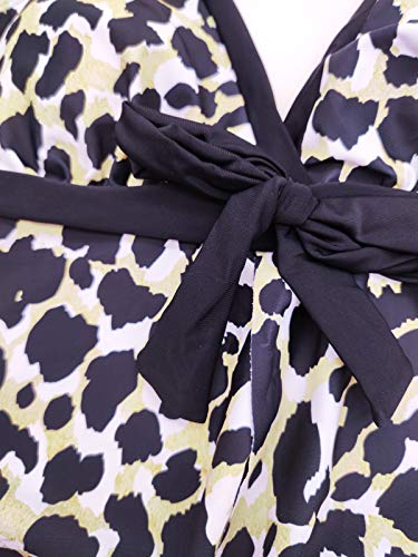 FLYILY Traje de baño de Dos Piezas para Mujer Acolchado Bandeau Swimsuit Tankini Conjunto de Traje de baño con Estampado de Moda Boyshort