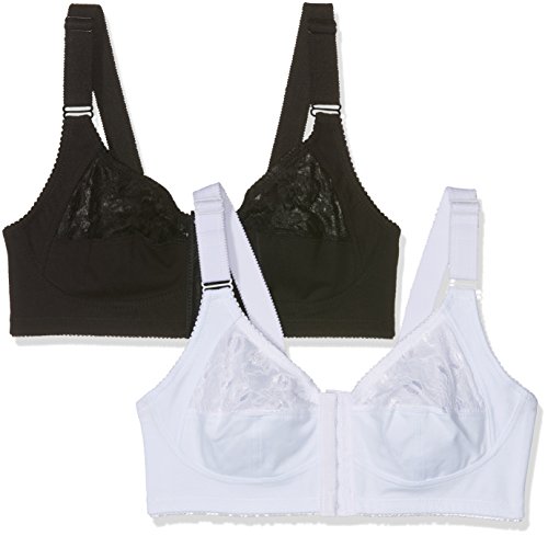 FM London Front Fastening Comfort Sujetador sin Aros, Blanco (Negro/Blanco), 110C (Pack de 2) para Mujer
