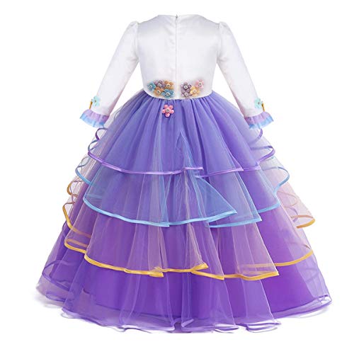 FMYFWY Niña Vestido de Unicornio Princesa Cumpleaños Manga Larga Disfraz de Carnaval Halloween Navidad Fiesta de Cosplay para Chicas Bautizo Comunión Boda Velada Ropa con Diadema Morado 6-7