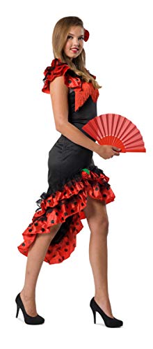 Folat B.V.- Vestido Flamenco español 2 Piezas L-XL, Color Negro/Rojo, Extra-Large (21935)